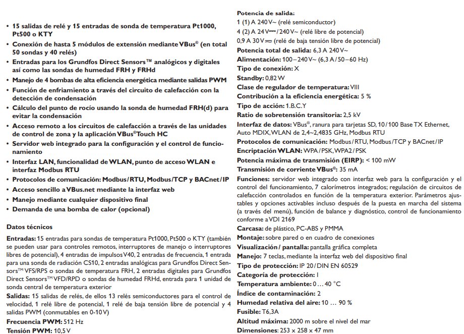 Especificaciones técnicas del Termostato Diferencial RESOL Delta Sol MX Plus